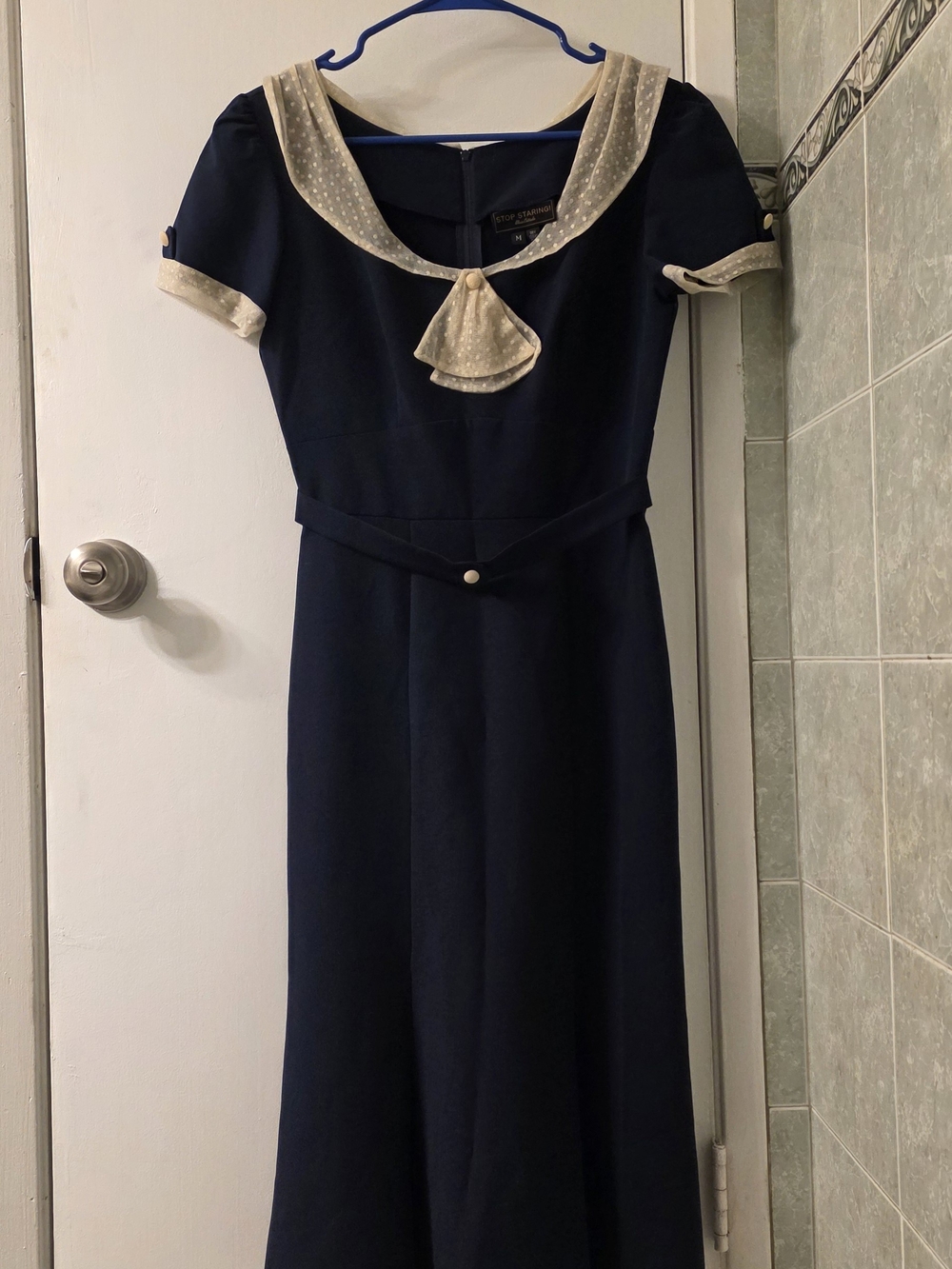 Stop Staring Navy Dress With Tan Accents